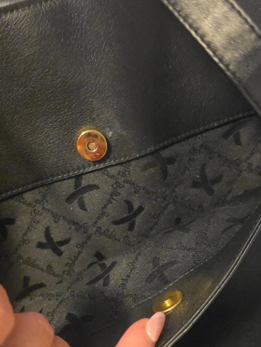 Black Leather Women's Shoulder Bag with Gold Emblem